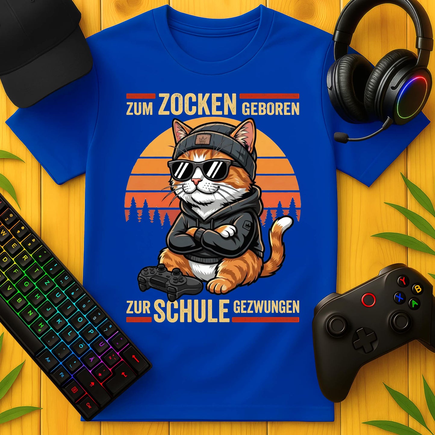 Zum Zocken geboren Cat Schule T-Shirt