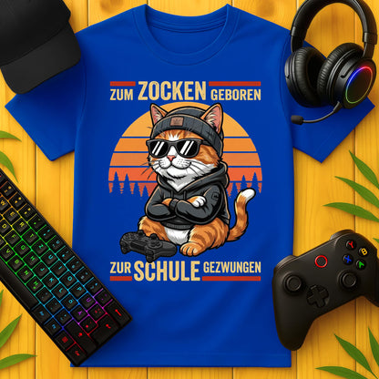 Zum Zocken geboren Cat Schule T-Shirt