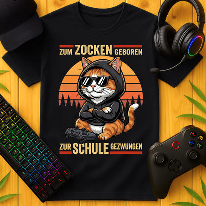 Zum Zocken geboren Cat Hoodie Schule T-Shirt für Kids
