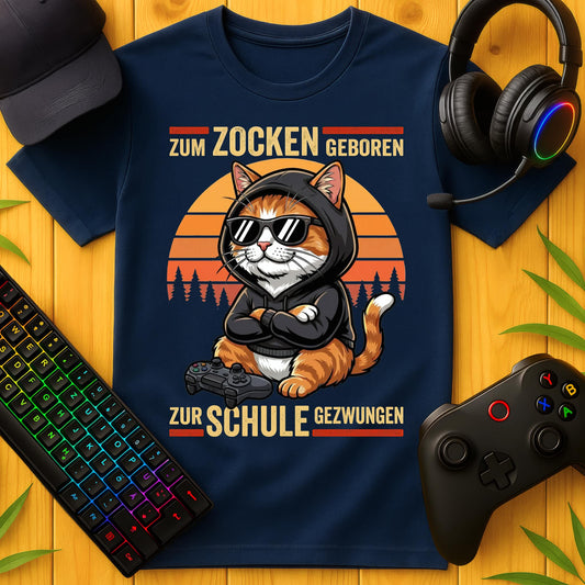 Zum Zocken geboren Cat Hoodie Schule T-Shirt für Kids