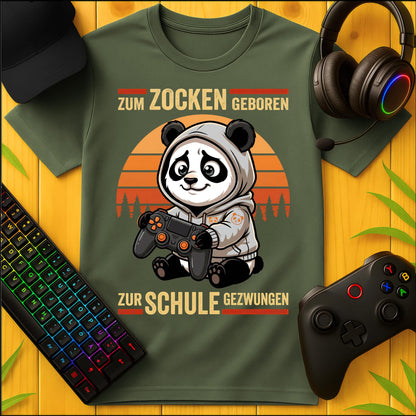 Zum Zocken geboren Panda Schule T-Shirt