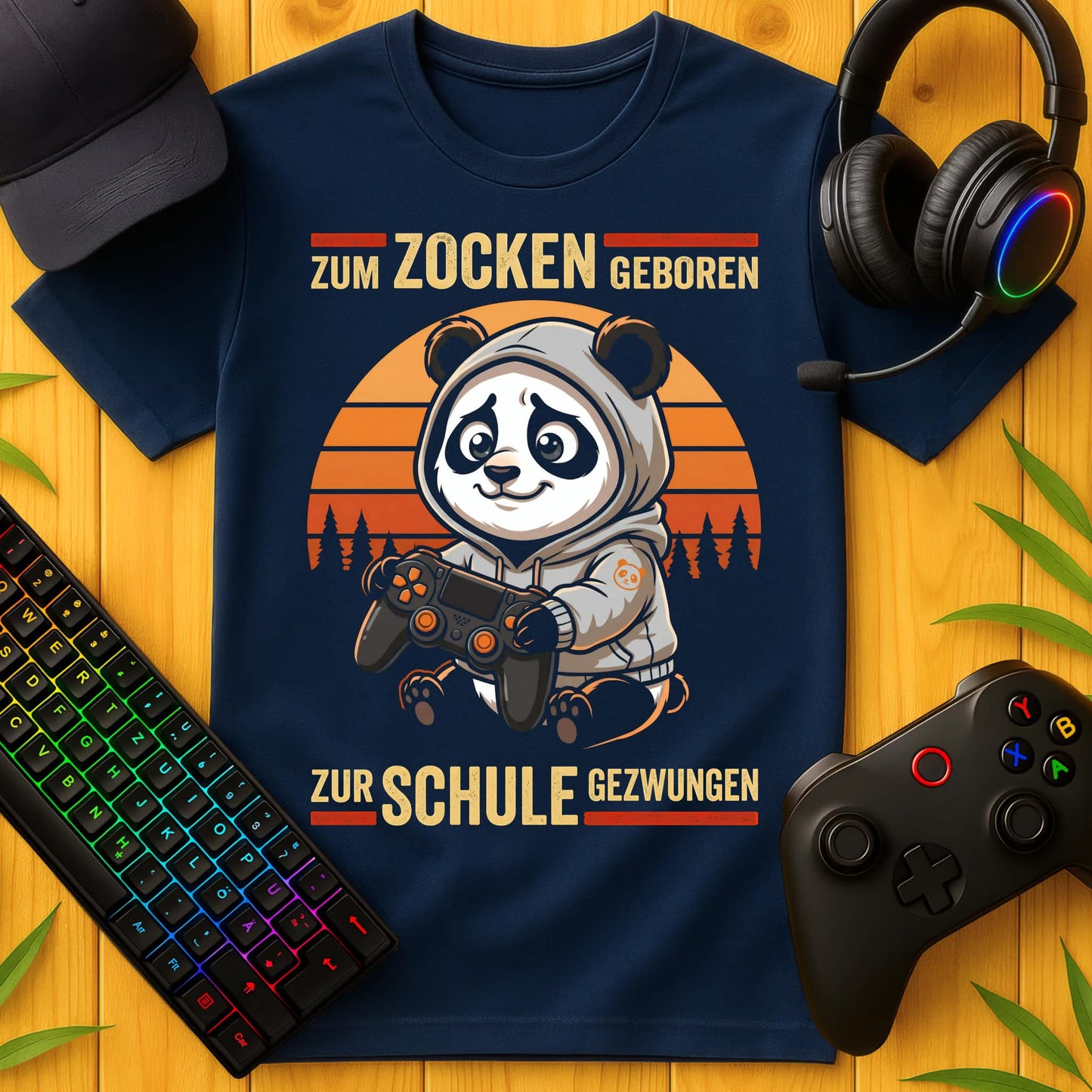 Zum Zocken geboren Panda Schule T-Shirt