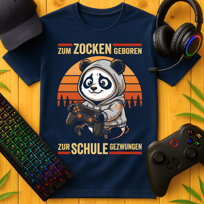 Zum Zocken geboren Panda Schule T-Shirt