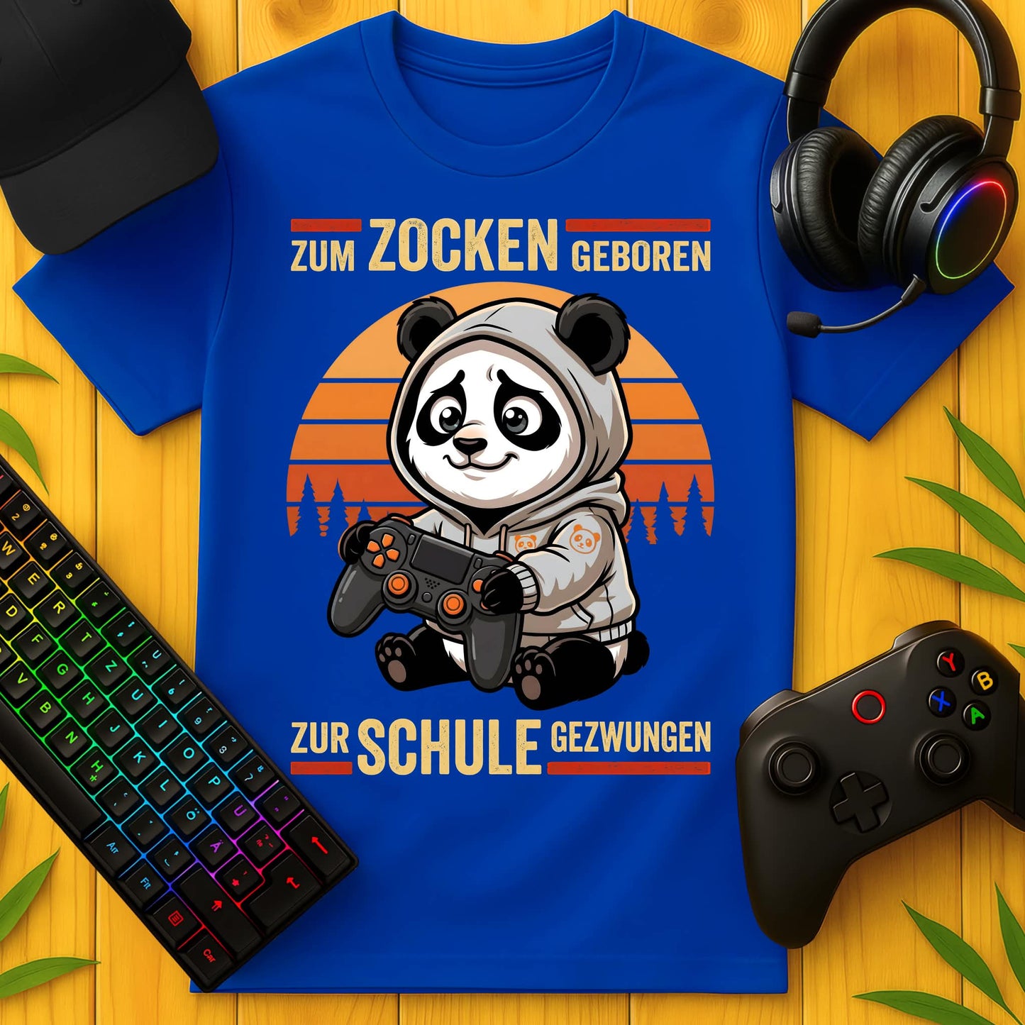 Zum Zocken geboren Panda Schule T-Shirt