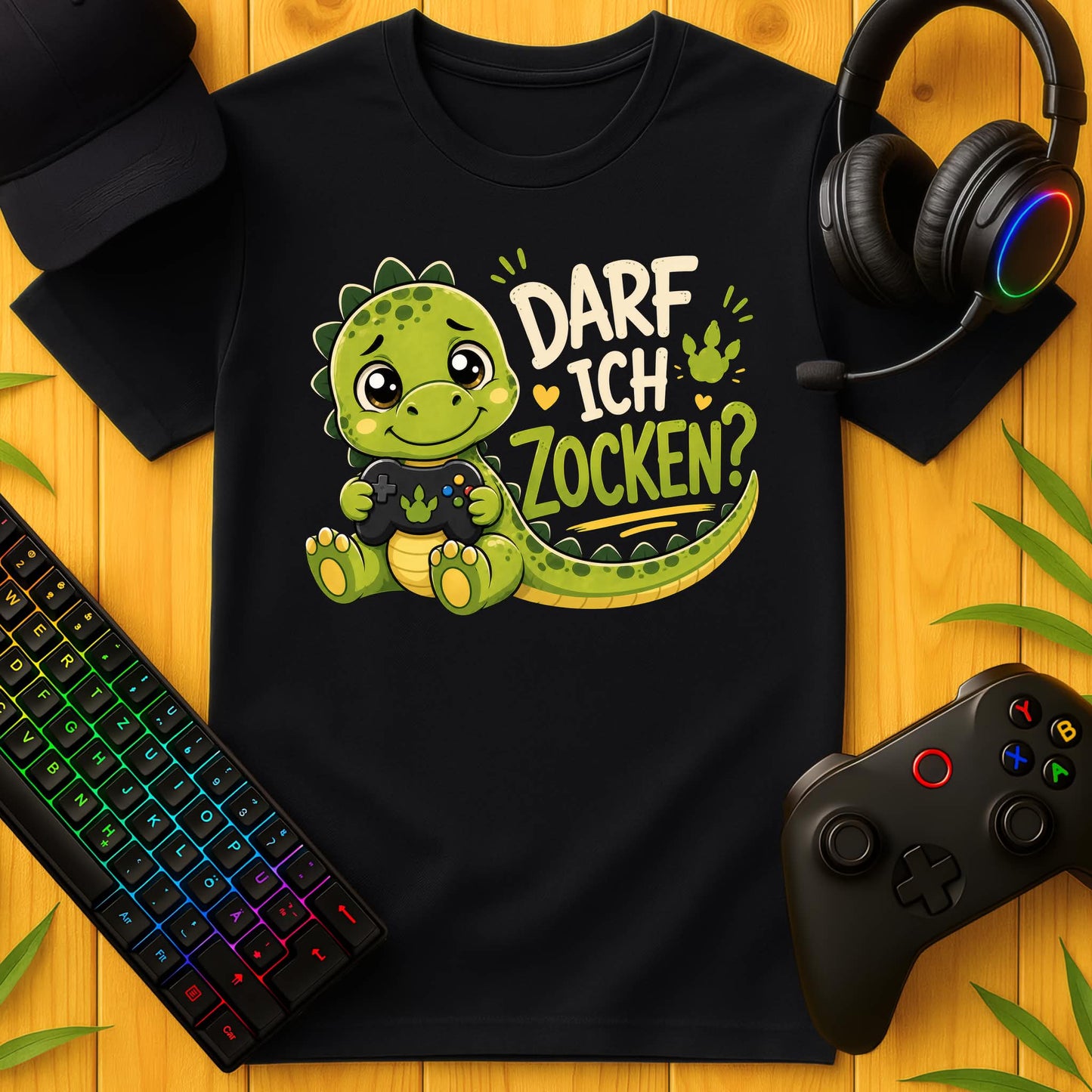 Darf ich Zocken Dino T-Shirt für Kids
