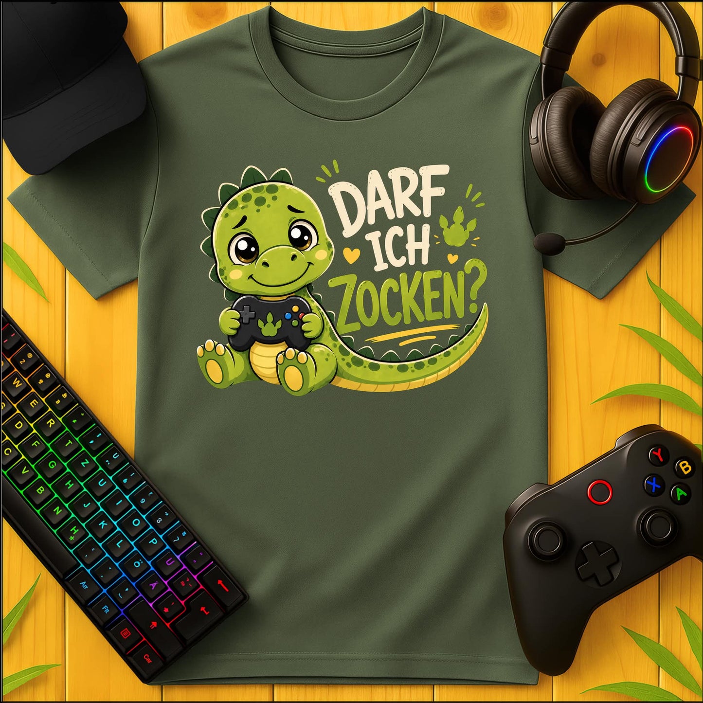 Darf ich Zocken Dino T-Shirt