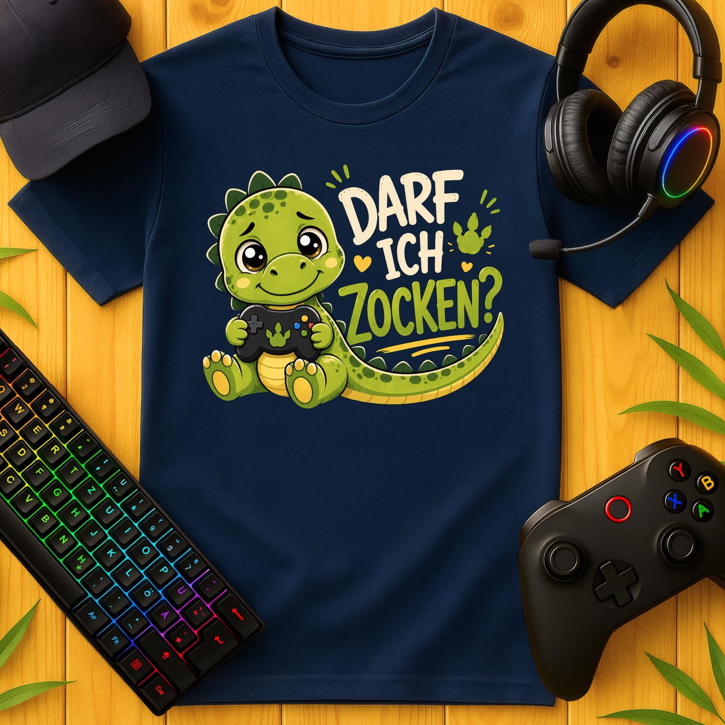 Darf ich Zocken Dino T-Shirt für Kids