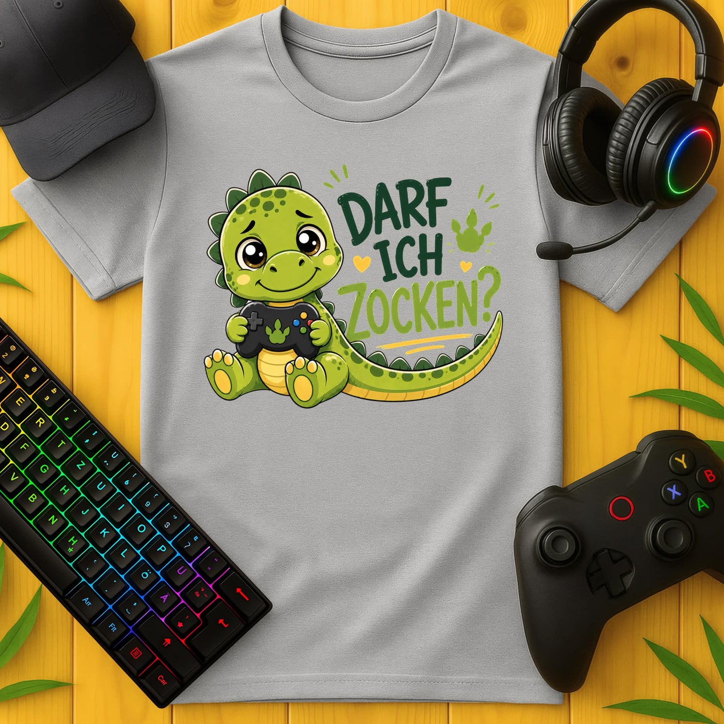 Darf ich Zocken Dino T-Shirt für Kids