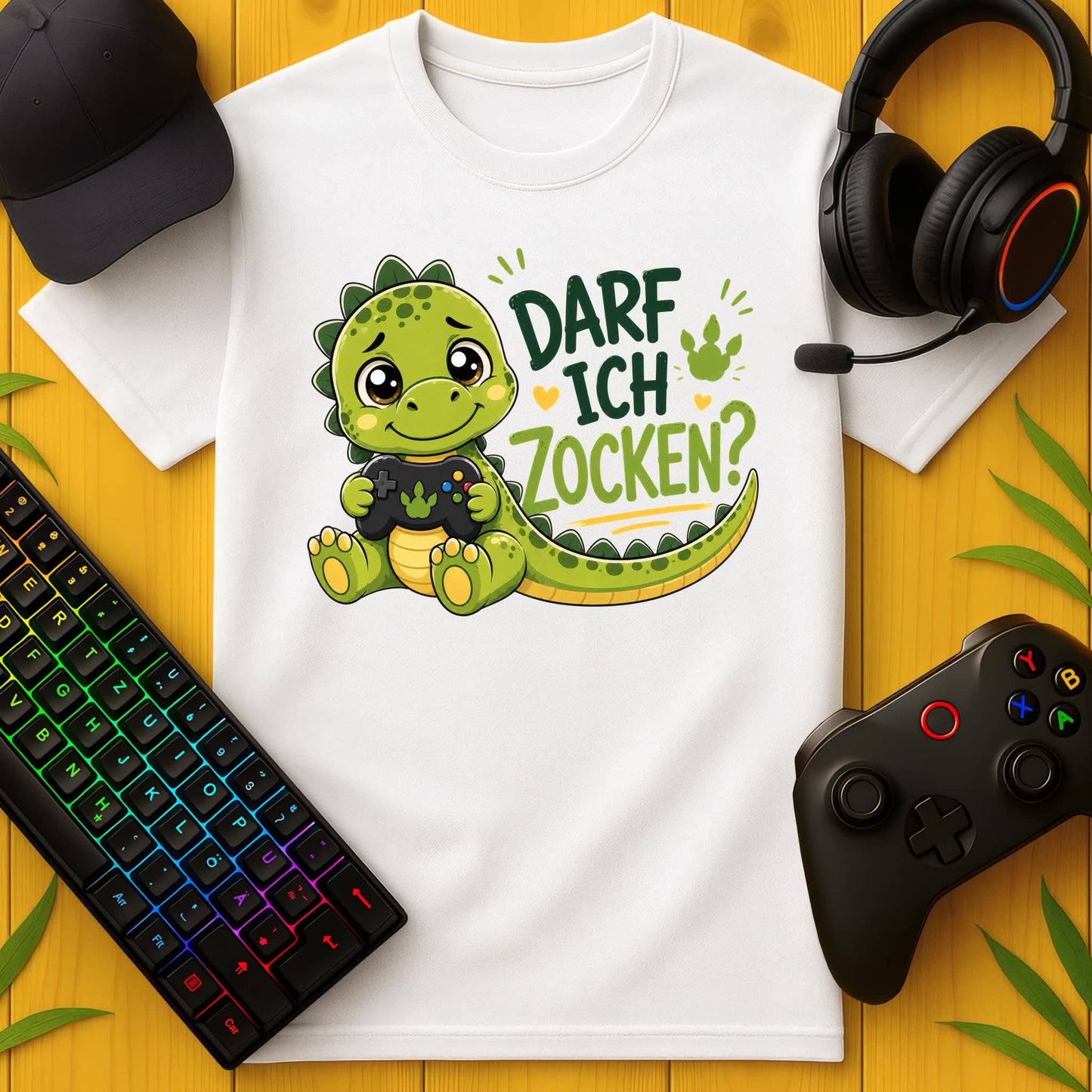 Darf ich Zocken Dino T-Shirt für Kids