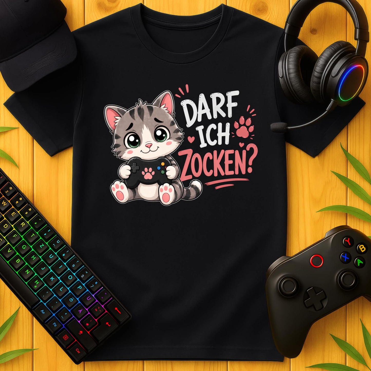 Darf ich Zocken Katze T-Shirt