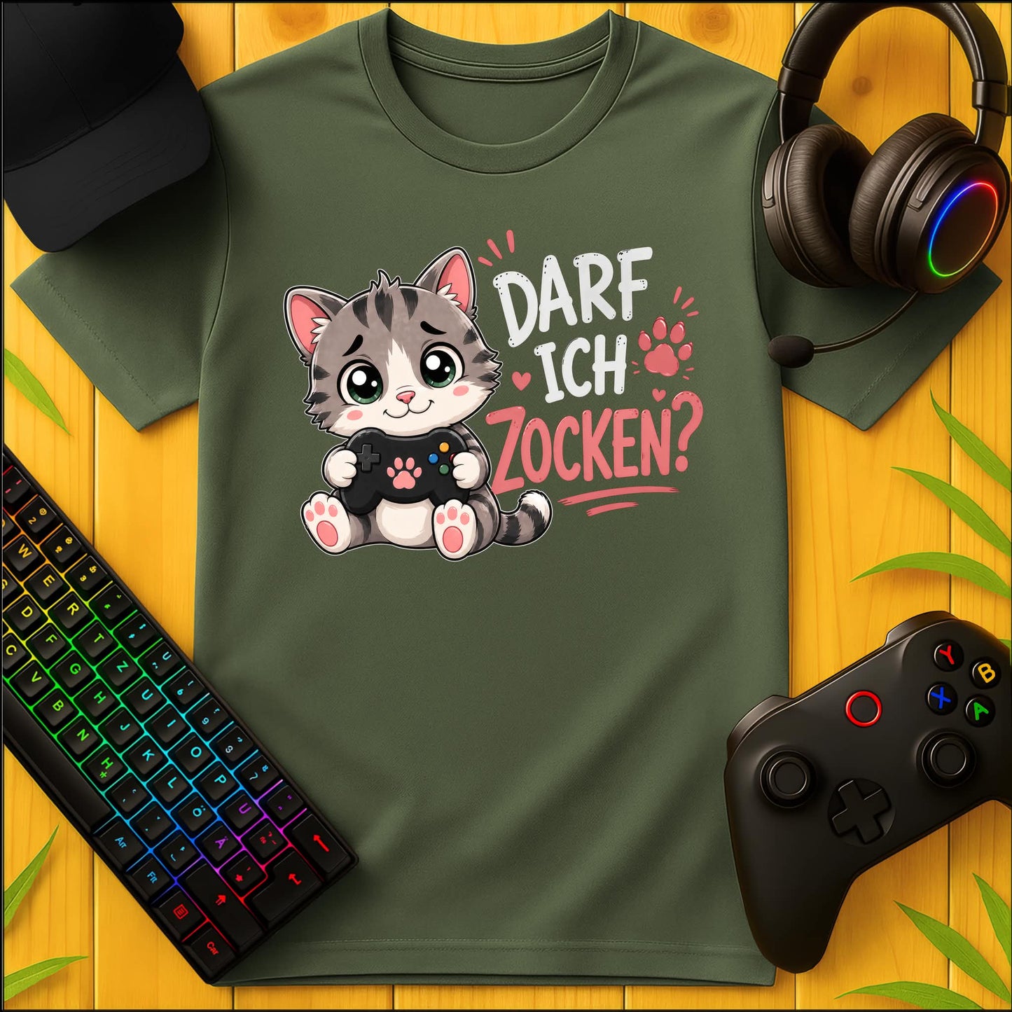 Darf ich Zocken Katze T-Shirt