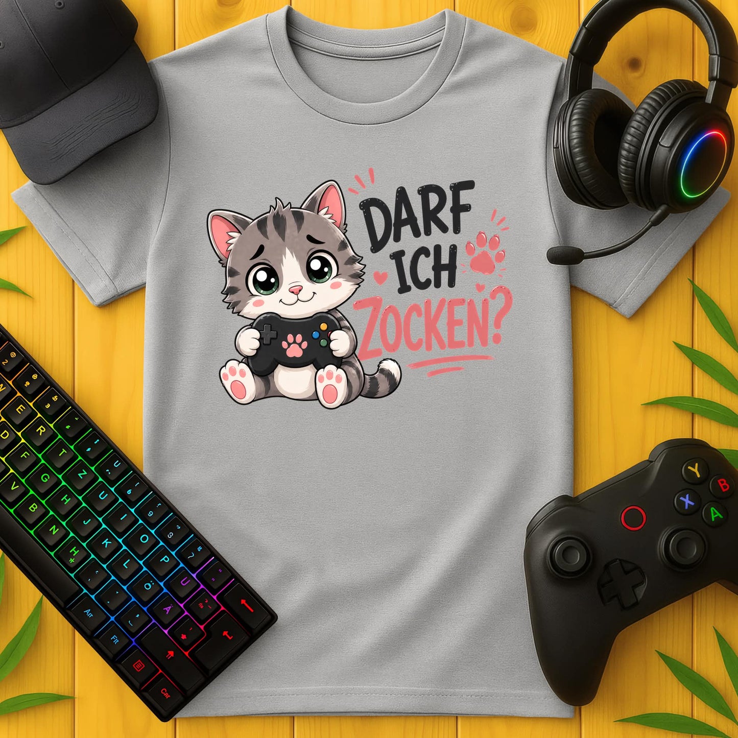Darf ich Zocken Katze T-Shirt