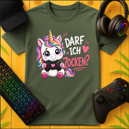 Darf ich Zocken Einhorn T-Shirt