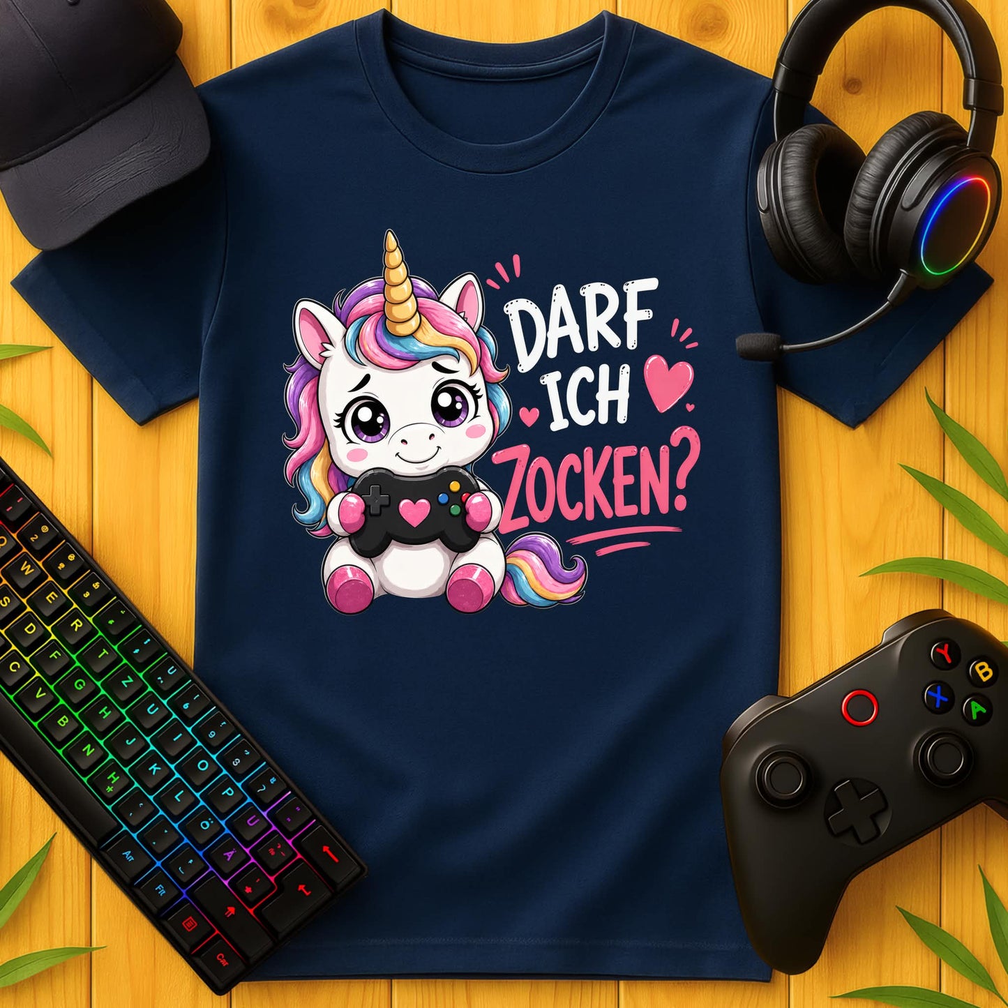 Darf ich Zocken Einhorn T-Shirt