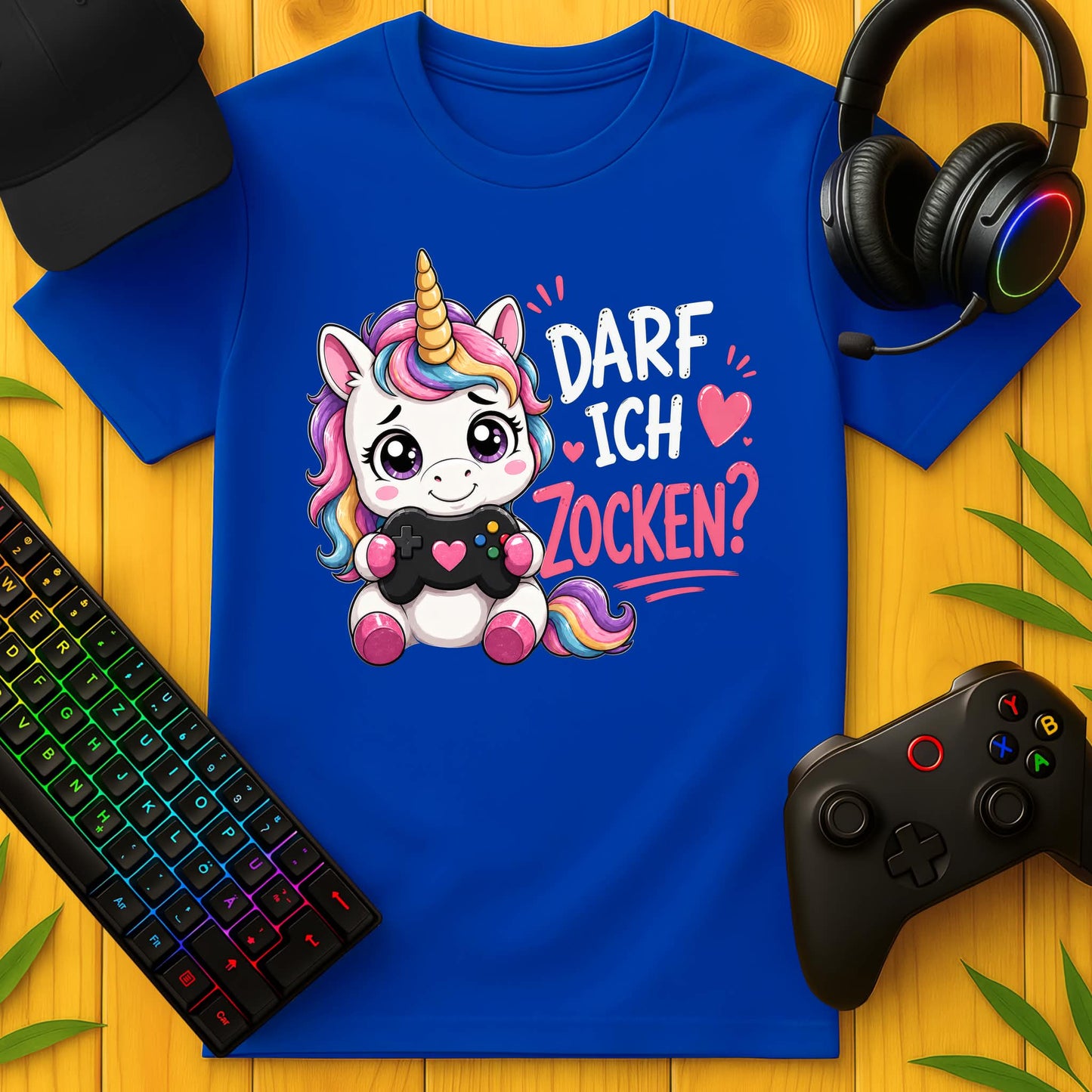 Darf ich Zocken Einhorn T-Shirt