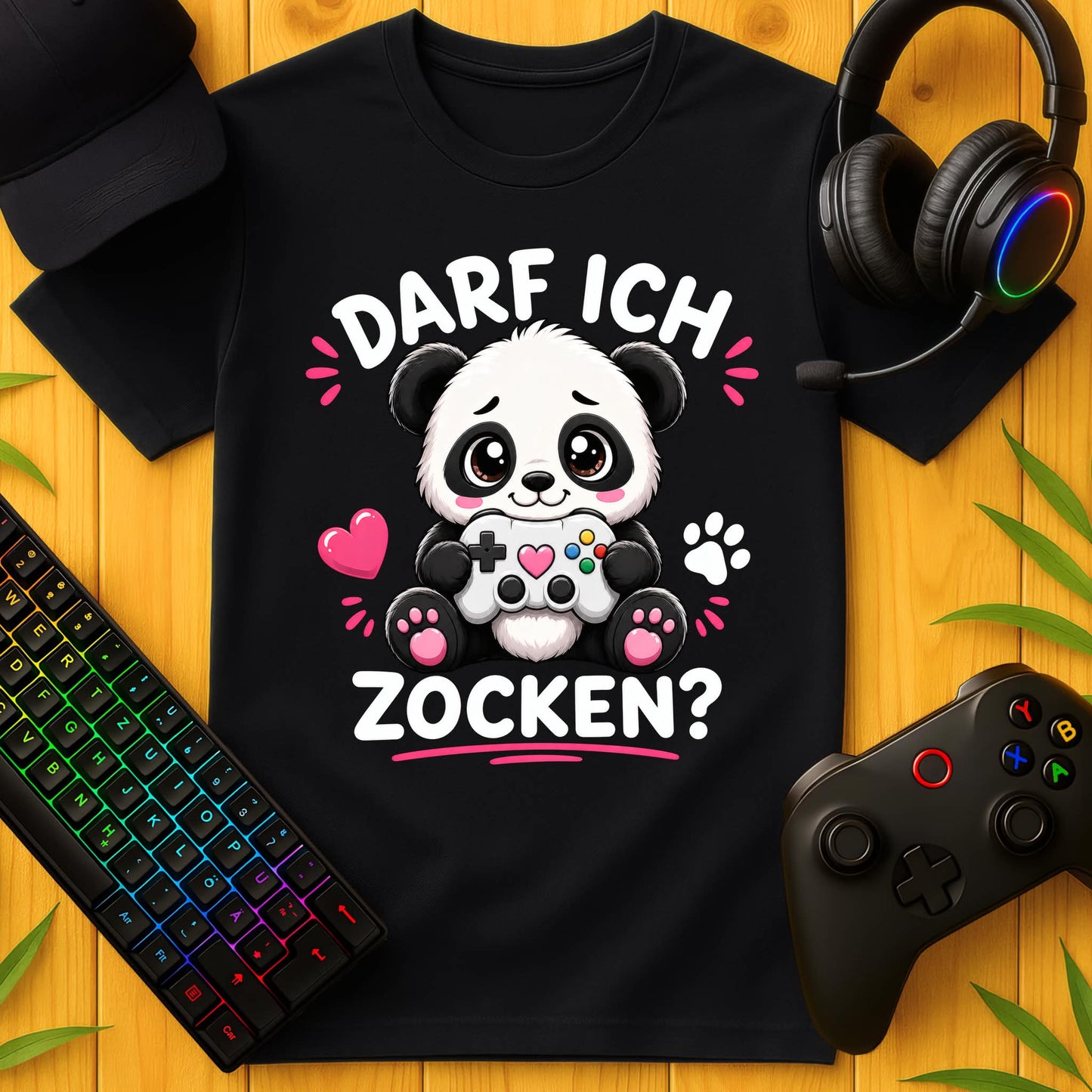 Darf ich Zocken Panda T-Shirt