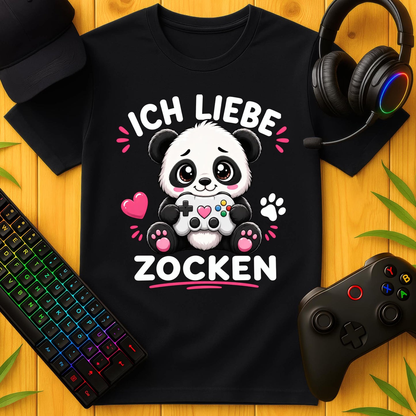 Ich liebe Zocken Panda T-Shirt