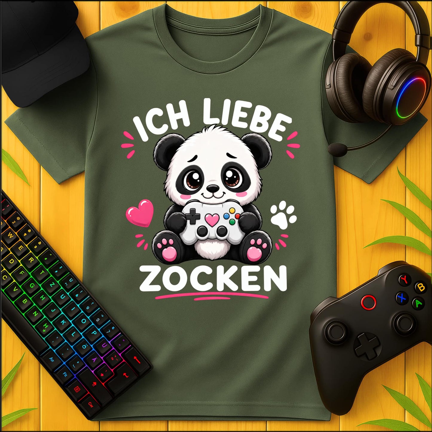 Ich liebe Zocken Panda T-Shirt