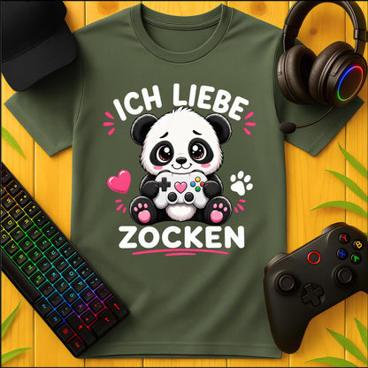 Ich liebe Zocken Panda T-Shirt