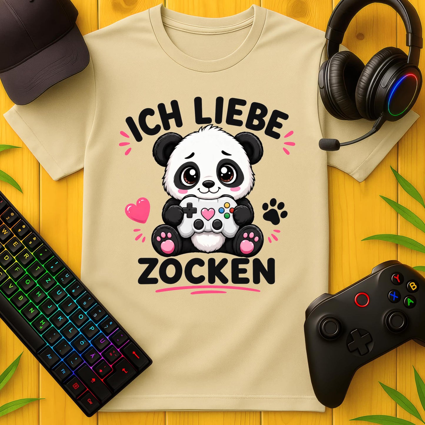 Ich liebe Zocken Panda T-Shirt