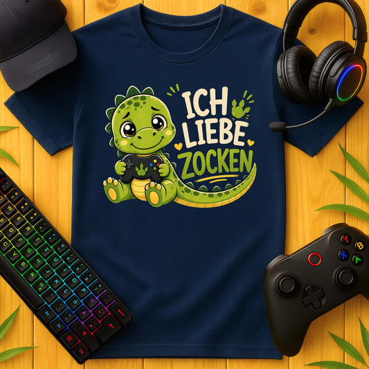 Ich liebe Zocken Dino T-Shirt für Kids