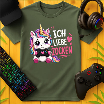 Ich liebe Zocken Einhorn T-Shirt