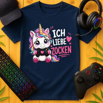 Ich liebe Zocken Einhorn T-Shirt für Kids