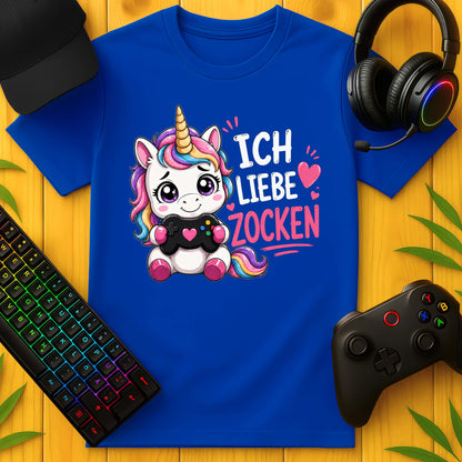 Ich liebe Zocken Einhorn T-Shirt für Kids
