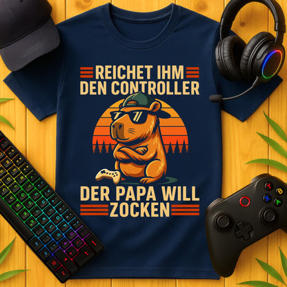 Papa will zocken Capybara Striche T-Shirt