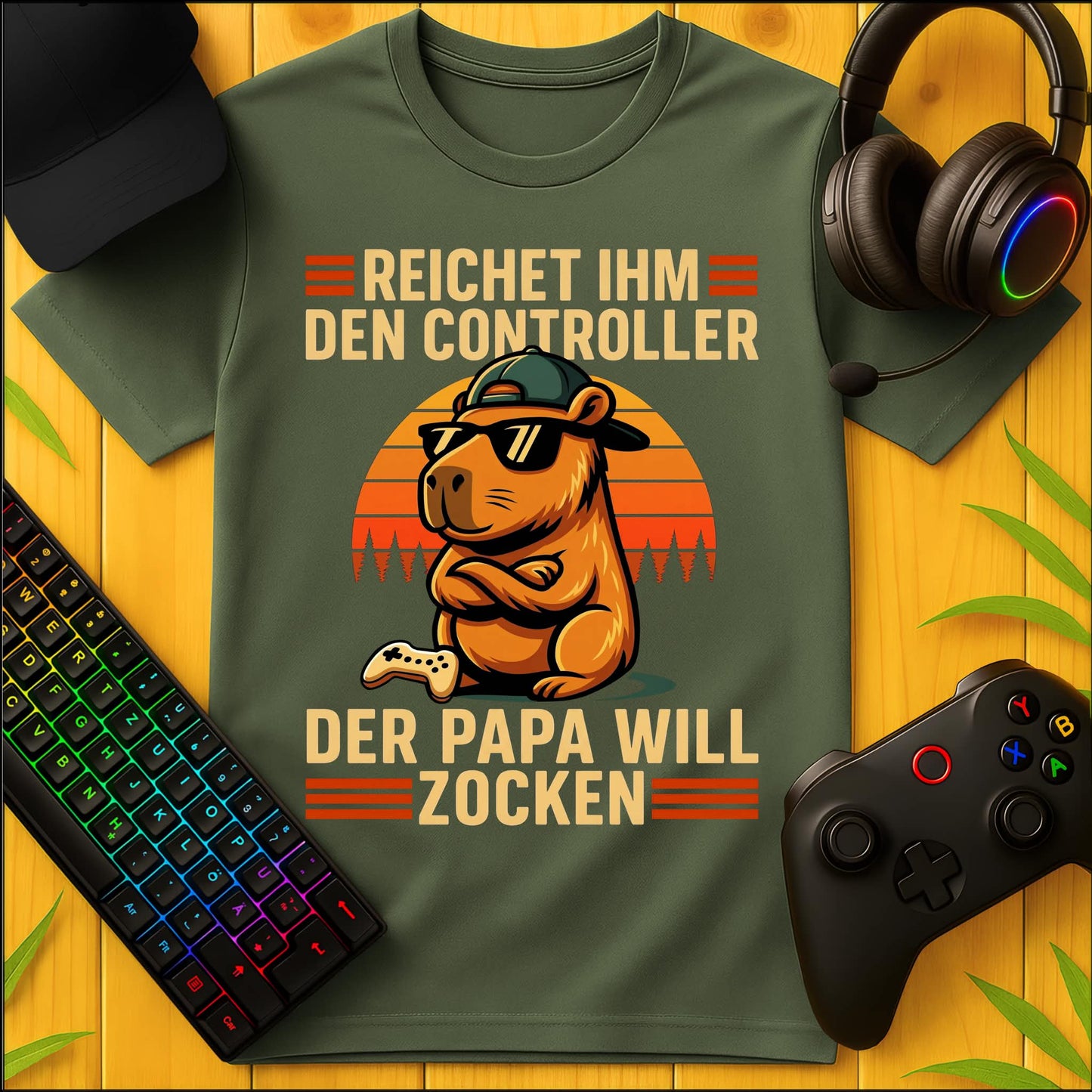 Papa will zocken Capybara Striche T-Shirt