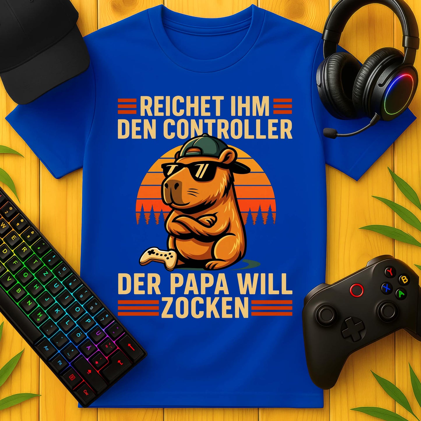 Papa will zocken Capybara Striche T-Shirt