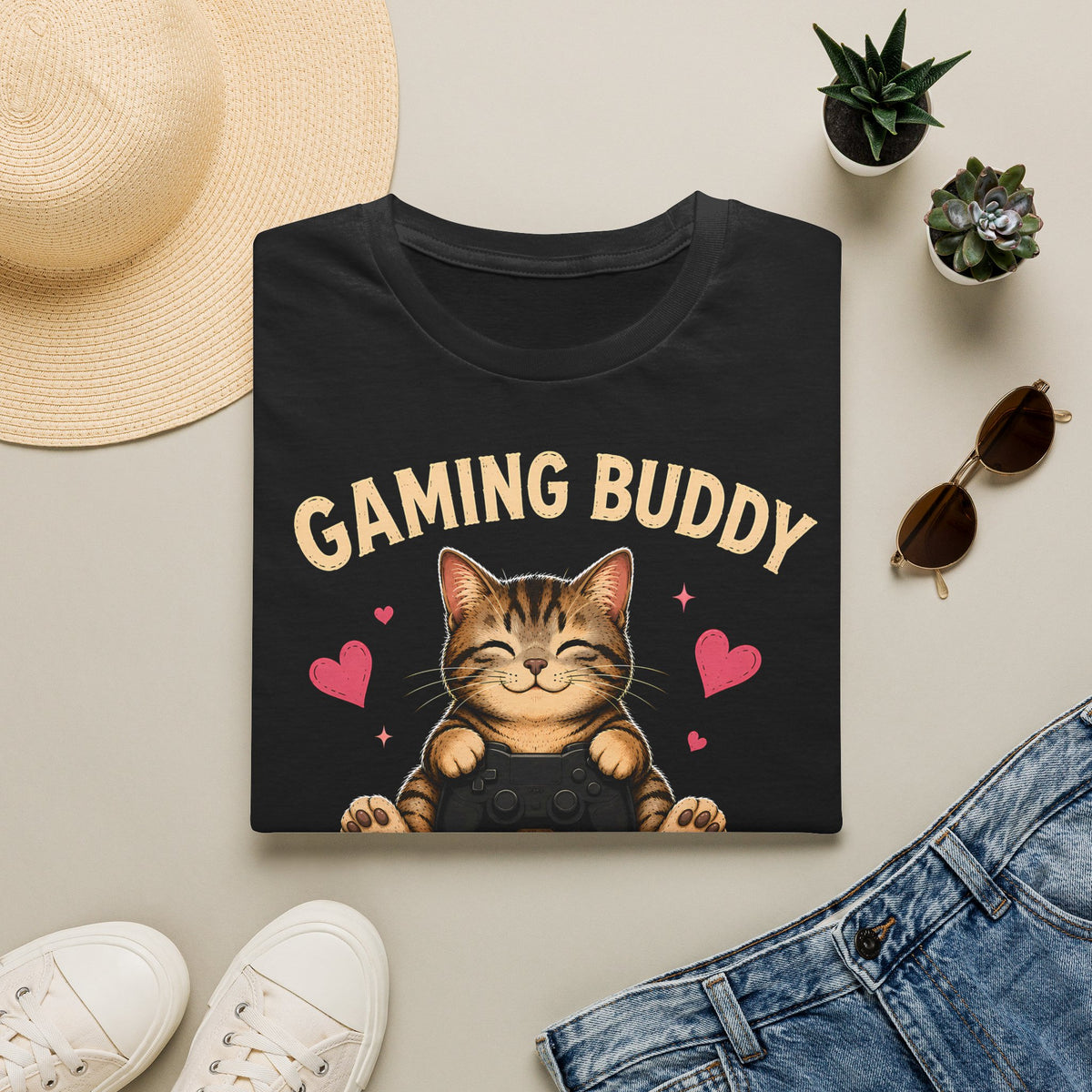 Gaming Buddy - Katze mit Joystick T-Shirt