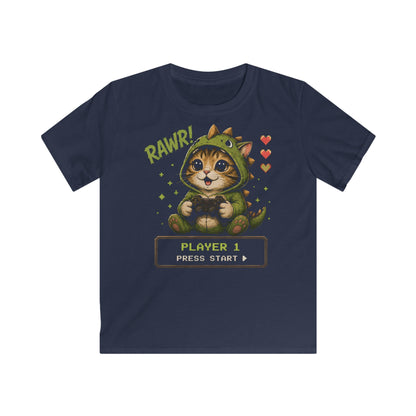 Gaming-Katze Dino Joystick T-Shirt für Kids